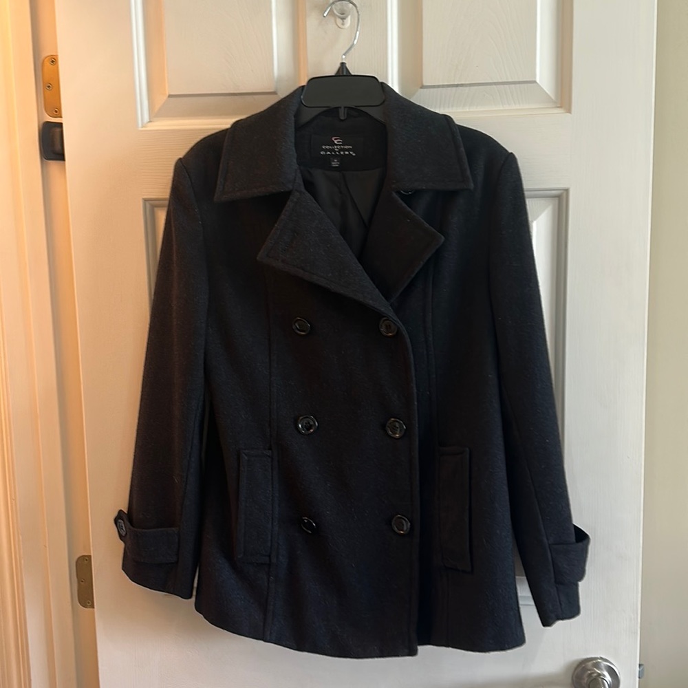 Classic Charcoal Gray Double-Breasted Women's Peacoat